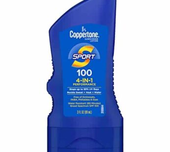 Coppertone SPORT Sunscreen SPF 100 Lotion, Water Resistant Sunscreen, Body Travel Size 3 Fl Oz