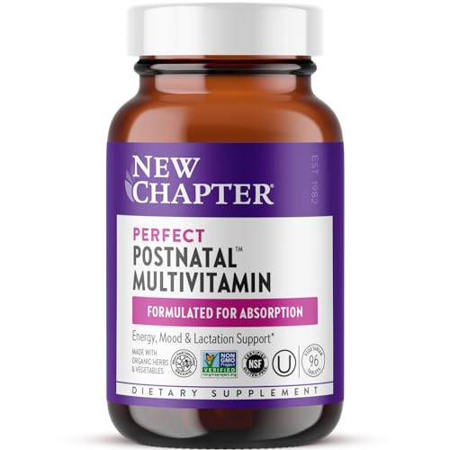 New Chapter, Postnatal Vitamins Lactation Supplement, Complete Multivitamin with Fermented Vitamin D3 + B Vitamins, Made with Organic Vegetables & Herbs, Non-GMO Ingredients, 96 Count