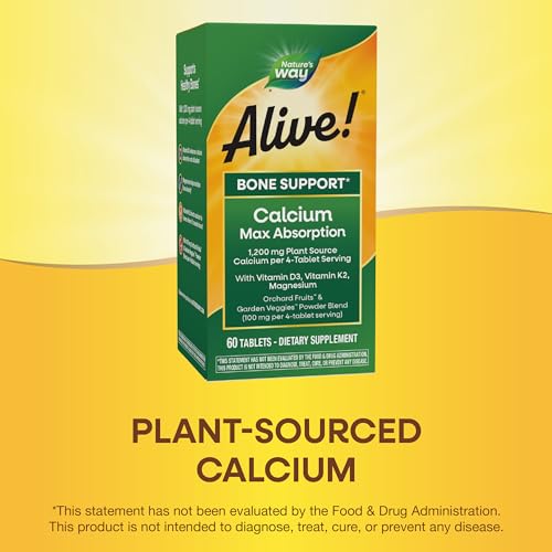 Nature's Way Alive! Calcium Max Absorption, Bone Support*, Plant Source Calcium, Vitamin D3 & K2, Magnesium, 60 Tablets (Packaging May Vary) - Image 4