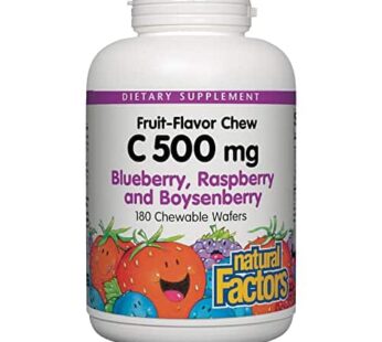 Natural Factors, Kids Chewable Vitamin C 500 mg, Supports Immune Health, Bones, Teeth and Gums, Blueberry, Raspberry and Boysenberry, 180 Count (Pack of 1)