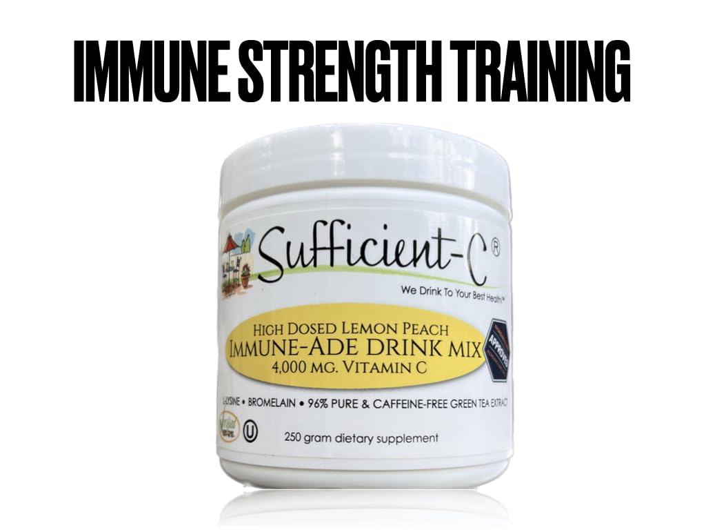 Sufficient-C High-Dosed 4000 mg. Vitamin C Lemon Peach Immune-Ade Drink Mix 250 gram size - Refreshing with Generously Dosed L-lysine, Bromelain & 96% Pure, Caffeine-Free Green Tea Extract - Image 5