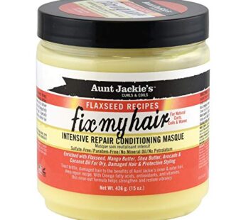 Aunt Jackie’s Flaxseed Recipes Fix My Hair, Intensive Repair Conditioning Masque, Helps Prevent and Repair Damaged Hair, 15 Ounce jar