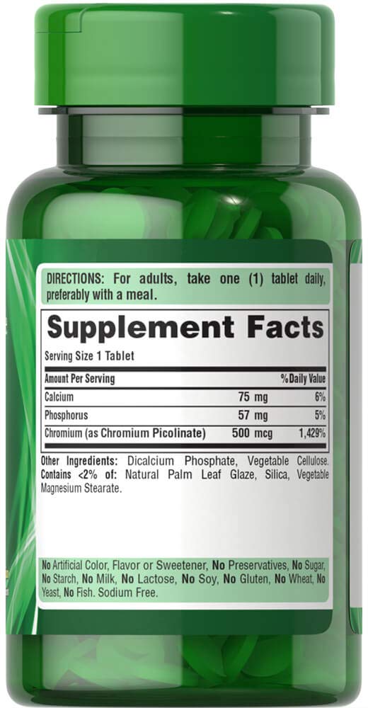 Puritan's Pride Chromium Picolinate 500 Mcg Yeast Free, 100 Count - Image 2