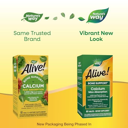Nature's Way Alive! Calcium Max Absorption, Bone Support*, Plant Source Calcium, Vitamin D3 & K2, Magnesium, 60 Tablets (Packaging May Vary) - Image 2