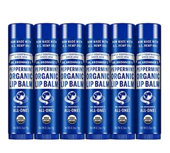 Dr. Bronner’s – Organic Lip Balm (Peppermint, 0.15 ounce, 6-Pack) – Made with Organic Beeswax and Avocado Oil, For Dry Lips, Hands, Chin or Cheeks, Jojoba Oil for Added Moisture, Cooling and Hydrating