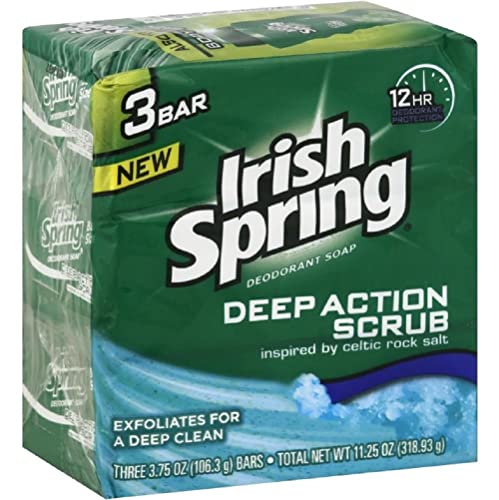 Irish Spring Deep Action Smoothening,Moisturizing,Exfoliating Scrub Bar Soap 3 Pack
