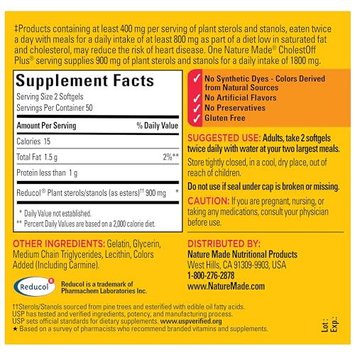 Nature Made CholestOff Plus, clinially proven to lower cholesterol, 100 Softgels, 25 Day Supply - Image 5
