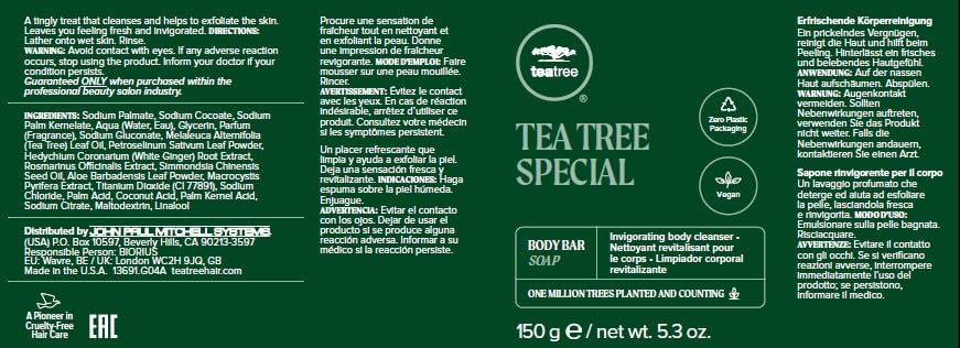 Tea Tree Body Bar Soap with Tea Tree + Parsley Flakes, Deep Cleans + Exfoliates, For All Skin Types - Image 7