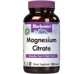 Bluebonnet Nutrition Magnesium Citrate, 400mg of Magnesium, Maximum Absorption, Supports Immune Health & Energy Production*, Soyfree, Gluten-Free, Non-GMO, Kosher, Dairy Free, Vegan, 120 Caplets