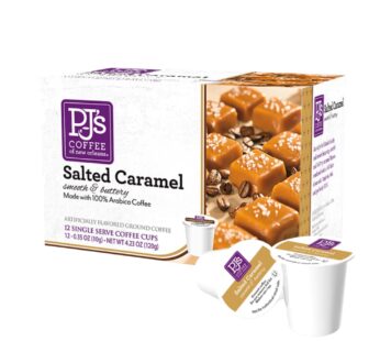 PJ’s Coffee – Salted Caramel Single Serve Cups, 12 Count – Rich Flavors of Creamy Caramel and Bold Sea Salt