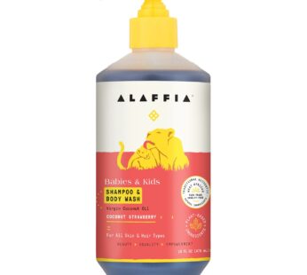 Alaffia Babies and Kids Shampoo and Body Wash, Gentle and Calming Support for Soft Hair and Skin with Shea Butter, Neem, and Coconut Oil, Fair Trade, Coconut Strawberry, 16 Fl Oz