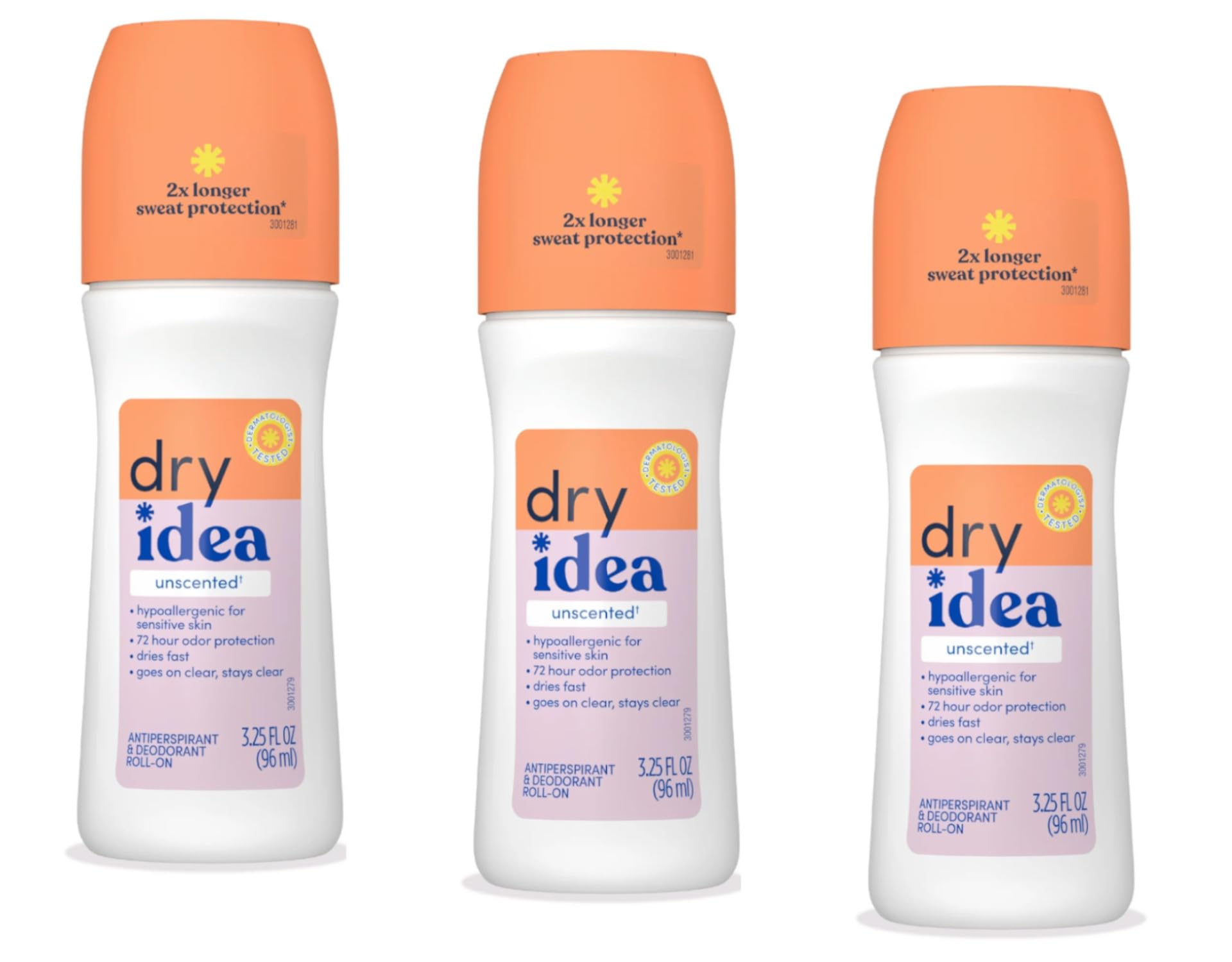 Dry Idea Anti-Perspirant Deodorant Roll-On Unscented, 3.25 Fl Oz (Pack of 3) - Image 2