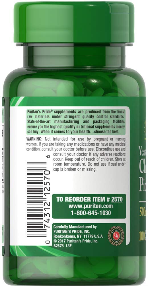 Puritan's Pride Chromium Picolinate 500 Mcg Yeast Free, 100 Count - Image 3