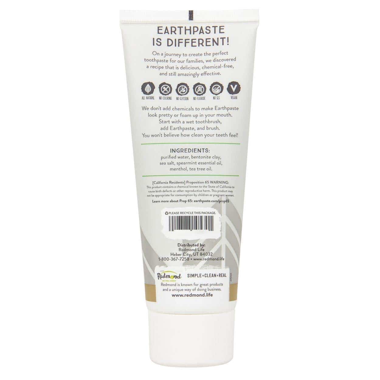 Redmond Earthpaste - All Natural Non-Fluoride Toothpaste, Unsweetened Spearmint 4 Ounce Tube (2 Pack) - Image 2