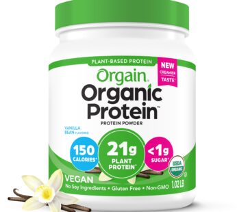 Orgain Organic Vegan Protein Powder, Vanilla Bean – 21g Plant Based Protein, 4g Prebiotic Fiber, No Lactose Ingredients, No Added Sugar, Non-GMO, For Shakes & Smoothies, 1.02 lb (Packaging May Vary)