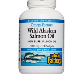 Natural Factors, Wild Alaskan Salmon Oil Provides Omega-3, EPA, DHA & Vitamin D, Supports Brain & Heart Health, 180 Count (Pack of 1)