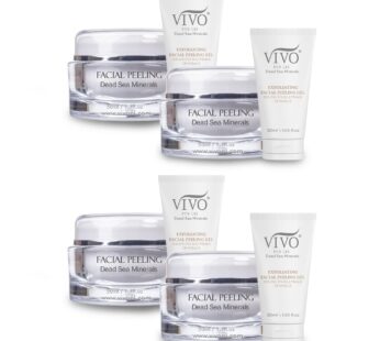 Vivo Per Lei Facial Peeling Gel – Contains Dead Sea Minerals and Nut Shell Powder – Gentle Face Exfoliator Scrub and Blackhead Remover – Peel Your Skin to a Fresher You – Pack of 4