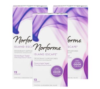 Norforms Feminine Deodorant Suppositories, Long Lasting Odor Control, Island Escape Scent, 12 Count Deodorant Suppositories in Each Box (Pack of 3)
