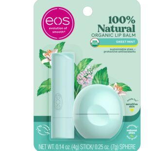 eos 100% Natural & Organic Lip Balm- Sweet Mint, Dermatologist Recommended, All-Day Moisture Lip Care, 0.39 oz, Stick & Sphere