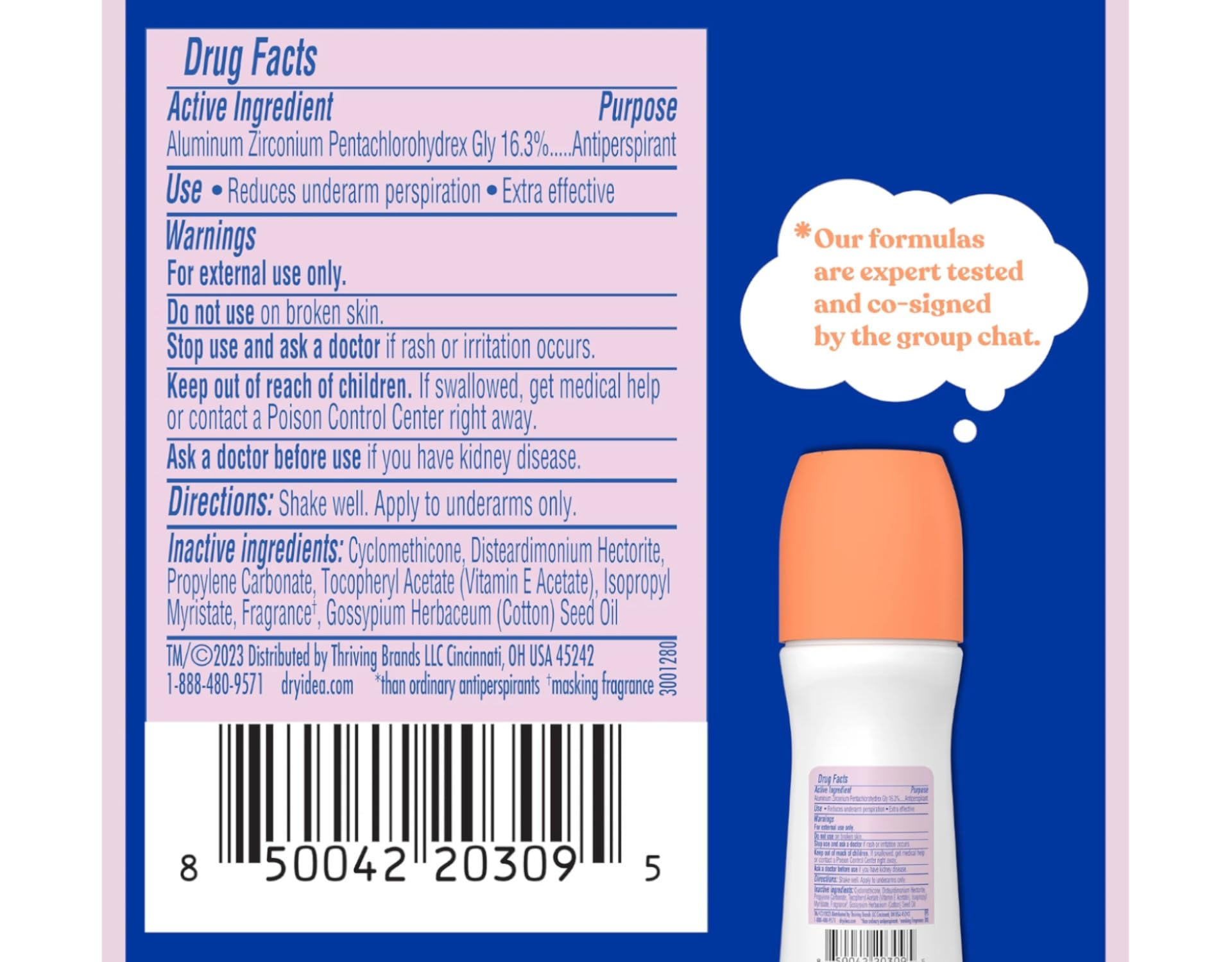 Dry Idea Anti-Perspirant Deodorant Roll-On Unscented, 3.25 Fl Oz (Pack of 3) - Image 3