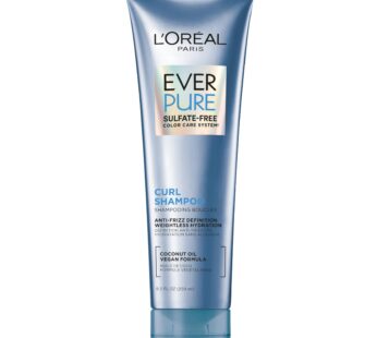 L’Oreal Paris Sulfate Free Shampoo for Curly Hair, Lightweight, Anti-Frizz Hair Care with Coconut Oil, EverPure, 8.5 Fl Oz (Packaging May Vary)