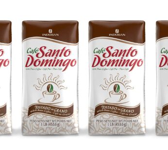 Caf? Santo Domingo, 16 oz Bag, Whole Bean Coffee, Medium Roast – Product from the Dominican Republic (Pack of 4)
