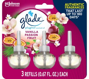 Glade PlugIns Refills Air Freshener, Scented and Essential Oils for Home and Bathroom, Vanilla Passion Fruit, 2.01 Fl Oz, 3 Count