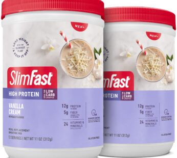 SlimFast High Protein Meal Replacement Smoothie Mix, Vanilla Cream, Weight Loss Powder, 20g of Protein, 12 Servings (Pack of 2) (Packaging May Vary)