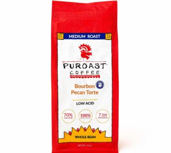 Puroast Low Acid Whole Bean Coffee, Bourbon Pecan Torte, Medium Roast, Helps Reduce Heartbur, High Antioxidants, No Bitter Aftertaste – 12 Oz