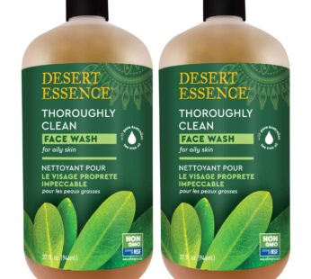 Desert Essence Thoroughly Clean Face Wash – Original – 32 Fl Oz – Pack of 2 -Tea Tree Oil -For Soft Radiant Skin – Gentle Cleanser – Extracts Of Goldenseal, Awapuhi, & Chamomile Essential Oils