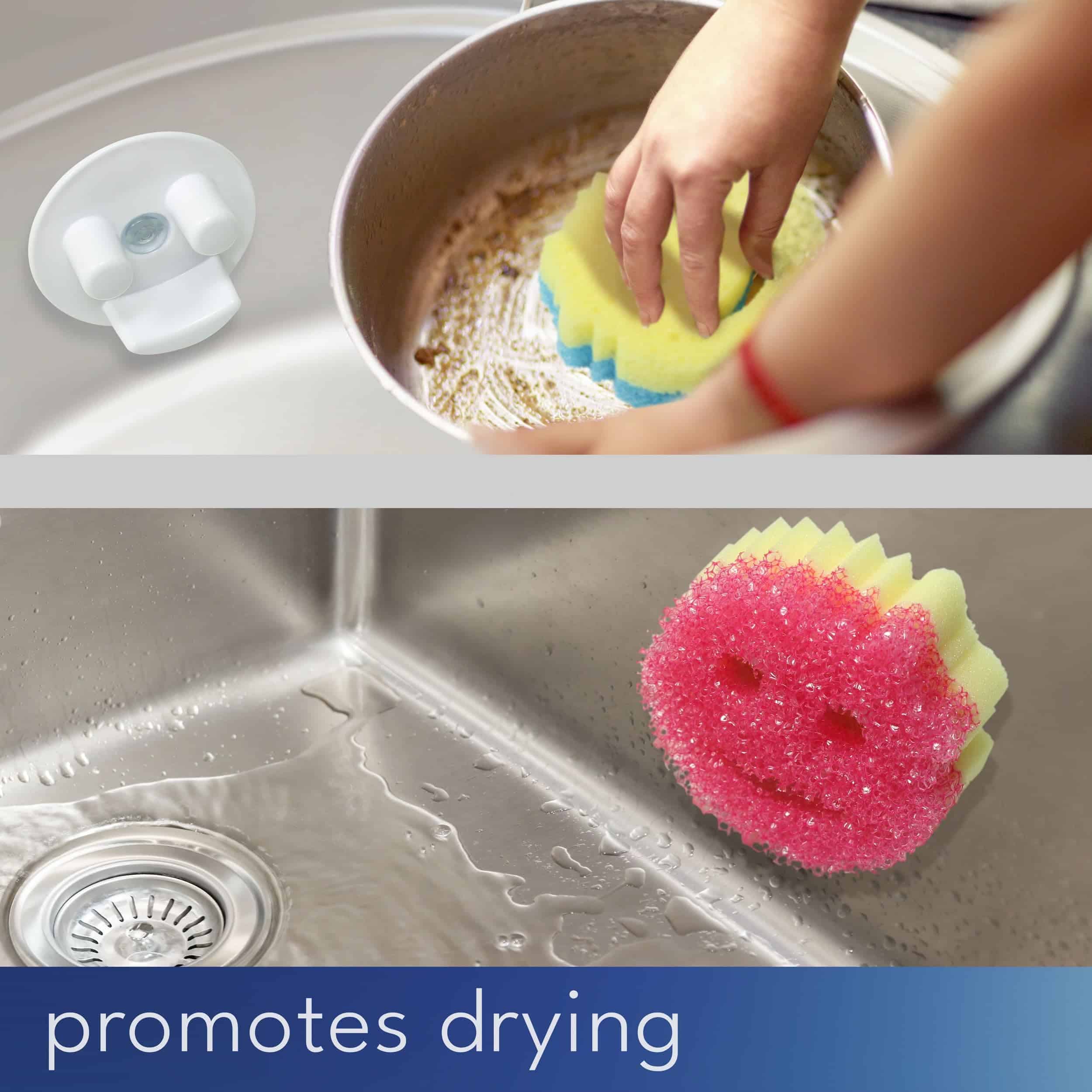 Storage Theory Suction Cup Sponge Holder - Kitchen Sink Organizer for Smiley Face Sponges (White, 1 Pack) - Kitchen Scrubber Holder - Image 3