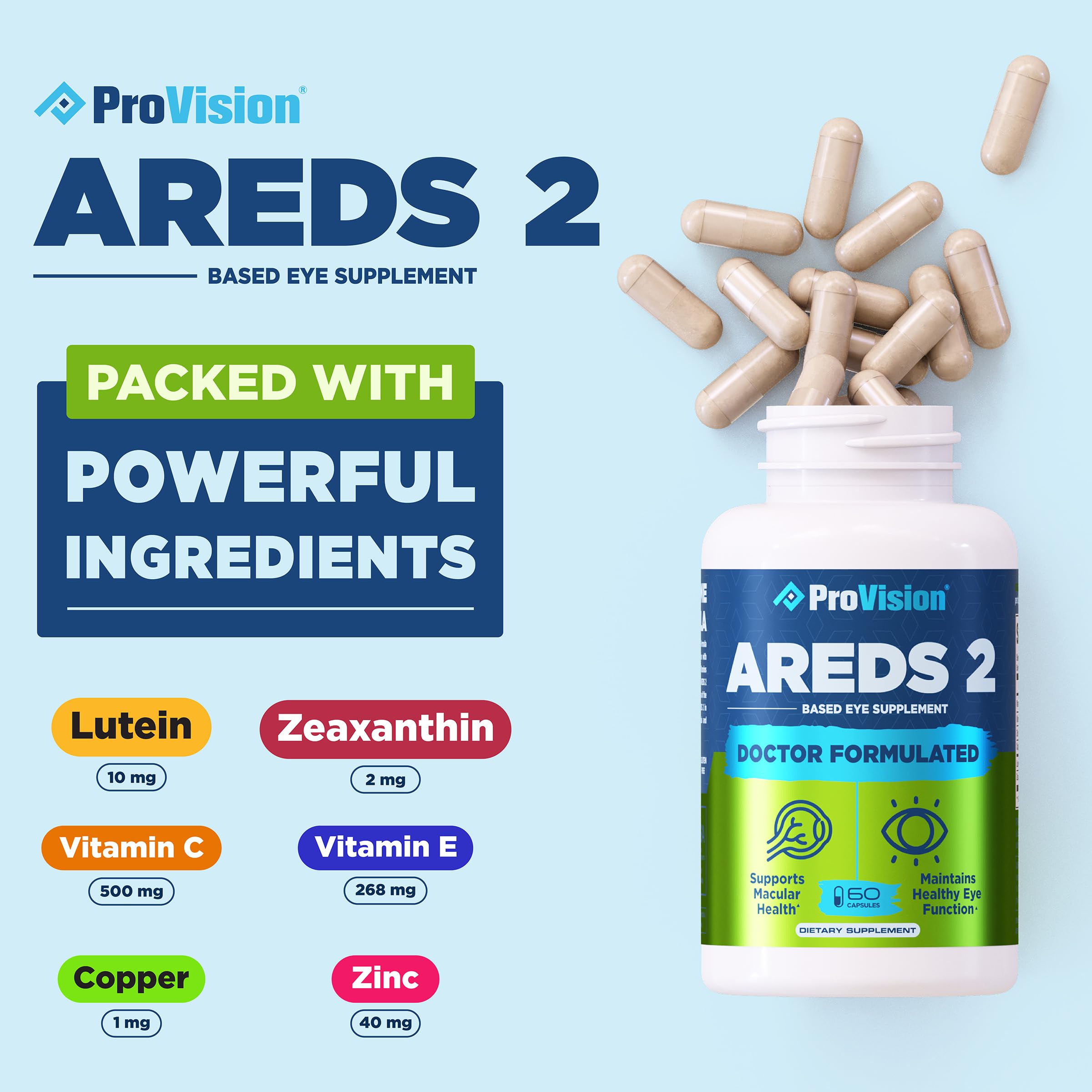 Provision AREDS 2 Eye Vitamins - Enhance Vision Supplements - Lutein Zeaxanthin Vision Complex - 60 Eye Supplement Capsules - Image 2