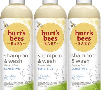 Burt’s Bees Baby Shampoo and Wash Set, Fragrance Free, 2-in-1 Natural Origin Plant Based Formula for Sensitive Skin, Hypoallergenic, Tear-Free, Pediatrician Tested, Travel Size, 12 Fl Oz (Pack of 3)