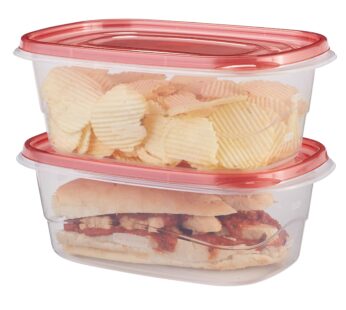 Rubbermaid TakeAlongs Deep Rectangular Food Storage Containers, 8 Cup, Tint Chili, 2 Count