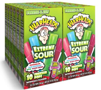 Warheads, Fat Free Freezer Pops, Assorted Flavors, Extreme Sour ,12 Boxes,10 – 1 oz pops per box,1 Ounce (Pack of 120)