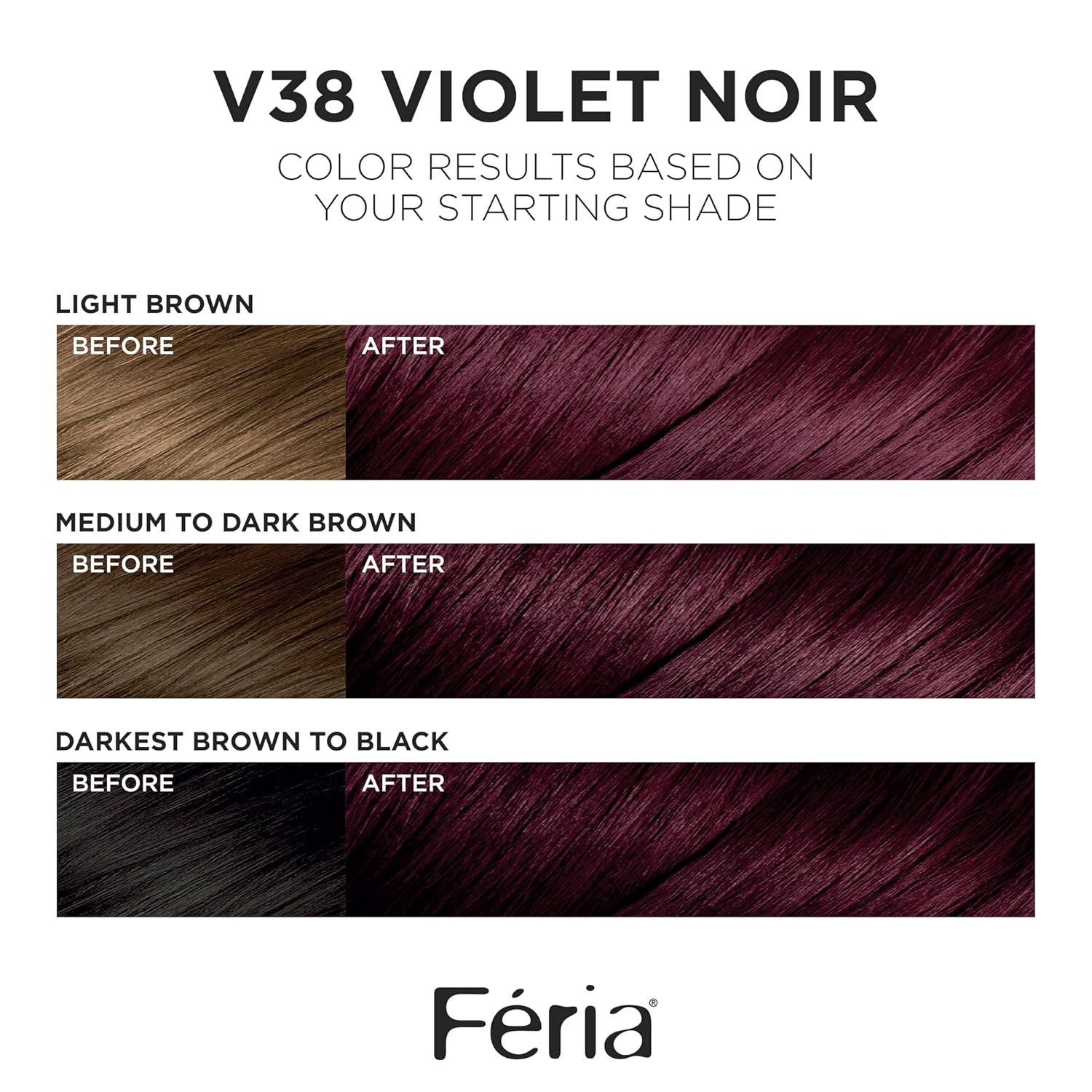 L'Oreal Paris Feria Multi-Faceted Shimmering Permanent Hair Color, V38 Violet Noir (Intense Deep Violet), Pack of 1 Hair Dye Kit - Image 2