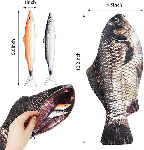 Outus Fish Shaped Pencil Case with Padded Foam Lining and Cute Fish Pens - Image 2