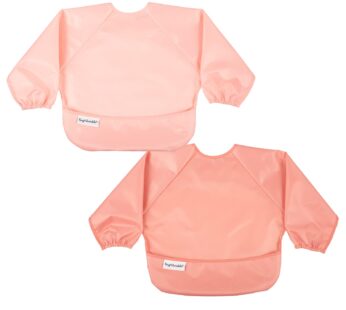 Tiny Twinkle Long Sleeve Bib for Babies & Toddlers | 2-Pack Waterproof Smock Bib for Eating | Machine Washable & Mess-Proof Feeding Essentials | Newborn Shower Gift (Peach Terracotta,6?24M)
