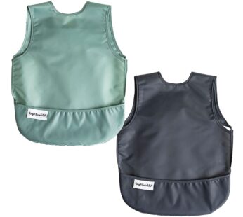 Tiny Twinkle Mess Proof Baby Bibs | 2 Pack Waterproof Toddler Bib for Eating | Baby Apron for Feeding, Machine Washable, Perfect Shower Gift (Sage Charcoal, 6?24M)