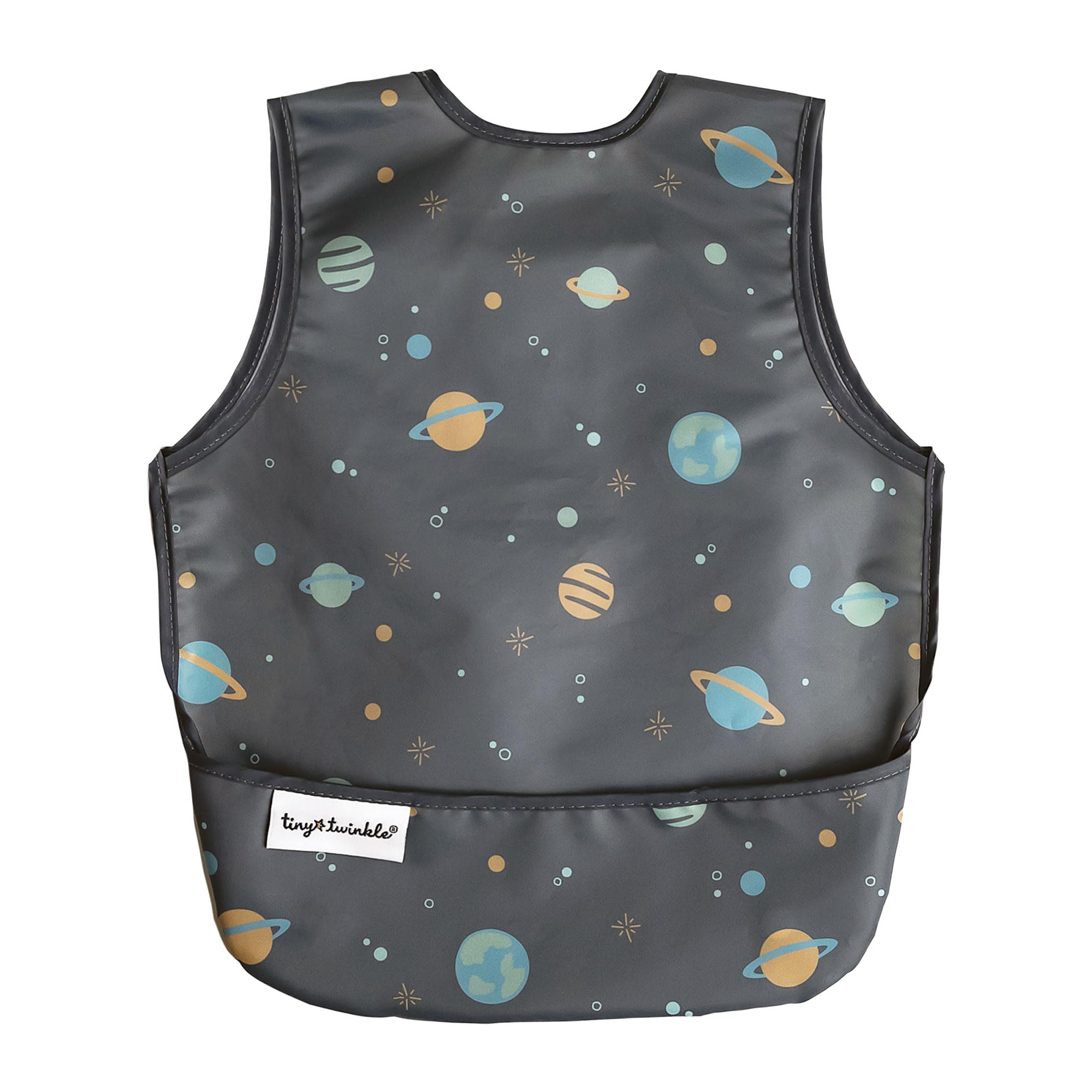 Tiny Twinkle Mess Proof Baby Bib for Boys | Waterproof Toddler Bib for Eating | Baby Apron for Feeding, Machine Washable | Perfect Shower Gift (Space, 6?24M)
