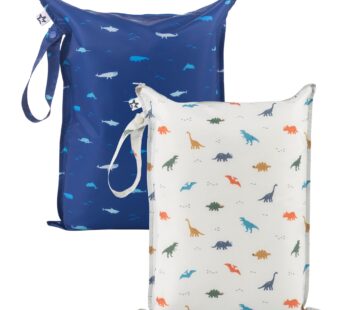 Tiny Twinkle Mess Proof Wet Bags | 2-Pack Reusable Waterproof Wet Bags for Swimsuits | Baby Clothes | Travel & Diaper Bag (Dinosaur, Ocean Life)
