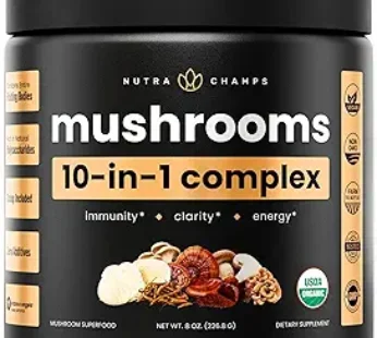 NutraChamps Organic Mushroom Powder – 10-in-1 Complex – Mushroom Supplement Powder Blend for Memory, Focus & Immune Support – 8oz (8.0 OZ, Mushroom Blend)