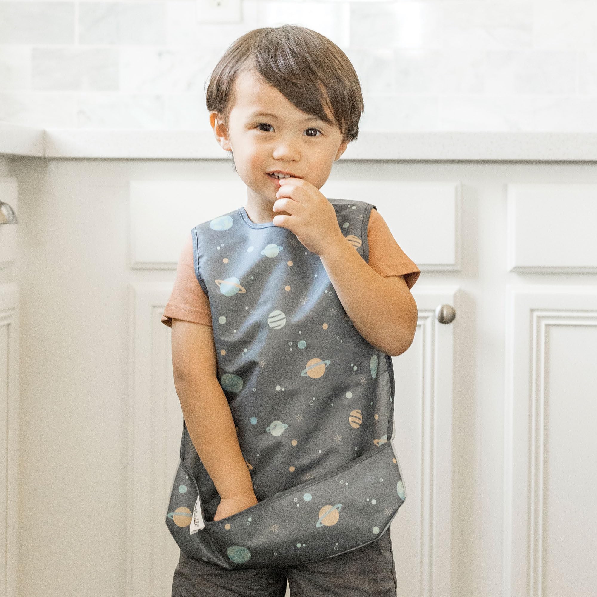 Tiny Twinkle Mess Proof Baby Bib for Boys | Waterproof Toddler Bib for Eating | Baby Apron for Feeding, Machine Washable | Perfect Shower Gift (Space, 6?24M) - Image 3