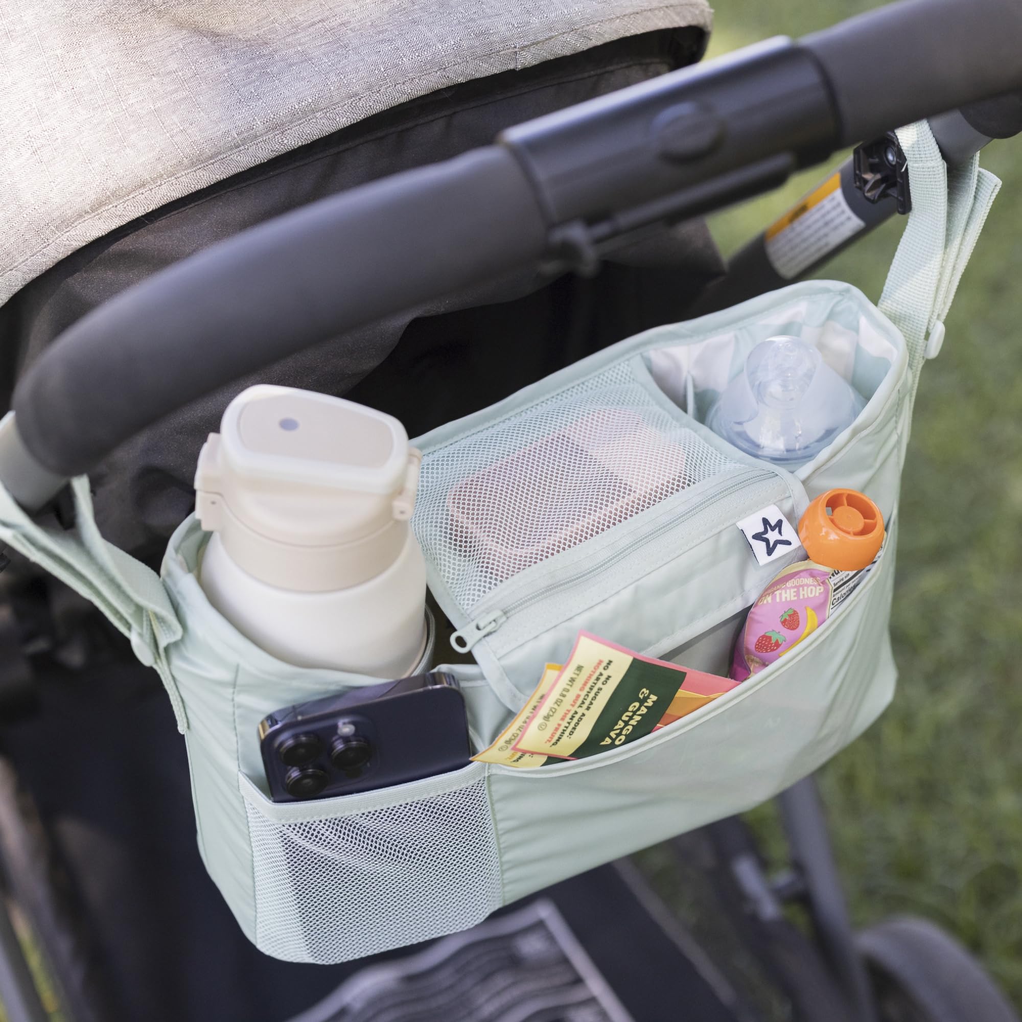 Tiny Twinkle Universal Stroller Organizer with Adjustable Strap - Waterproof Caddy Fits Baby Jogger, Nuna, Graco, Donna and Bugaboo Stroller | Sage Checkers - Image 7